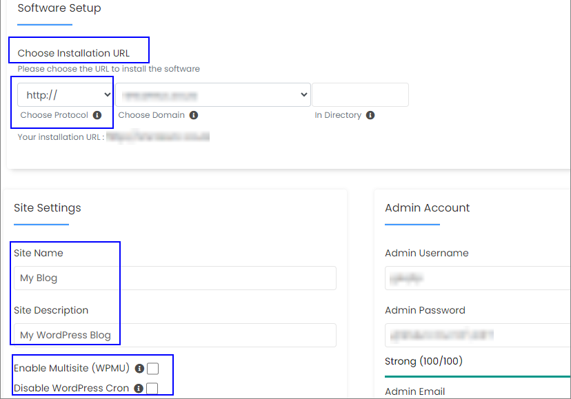 WordPress Custom Install options: